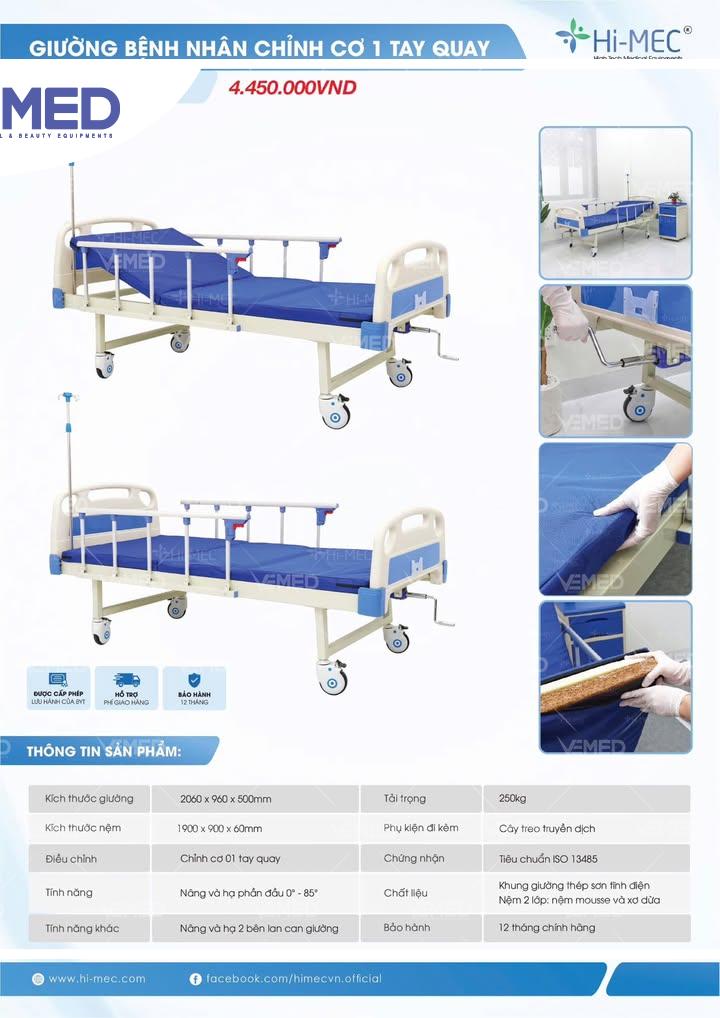 Giường bệnh nhân chỉnh cơ 1 tay quay Hi-MEC HMHB-1010 - Hình ảnh 3