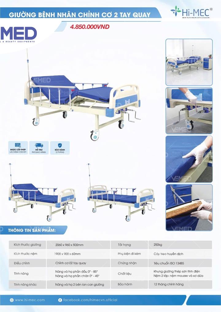 Giường bệnh nhân chỉnh cơ 2 tay quay Hi-MEC HMHB-1020 - Hình ảnh 2